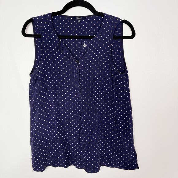 Madewell XSmall Navy Blue Silk Composition Tank Top Dots and Stars Split VNeck - Picture 1 of 8
